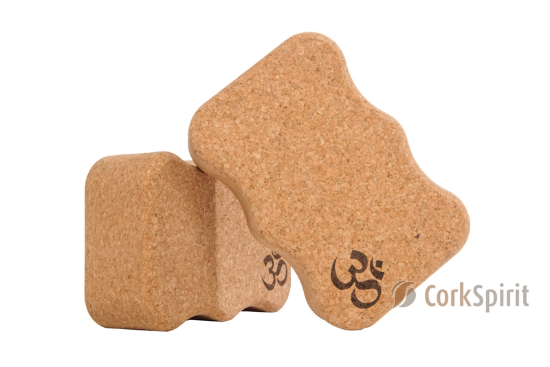 2 X Natural Cork Yoga Block Brick Wave 75mm with OM - Eco Friendly